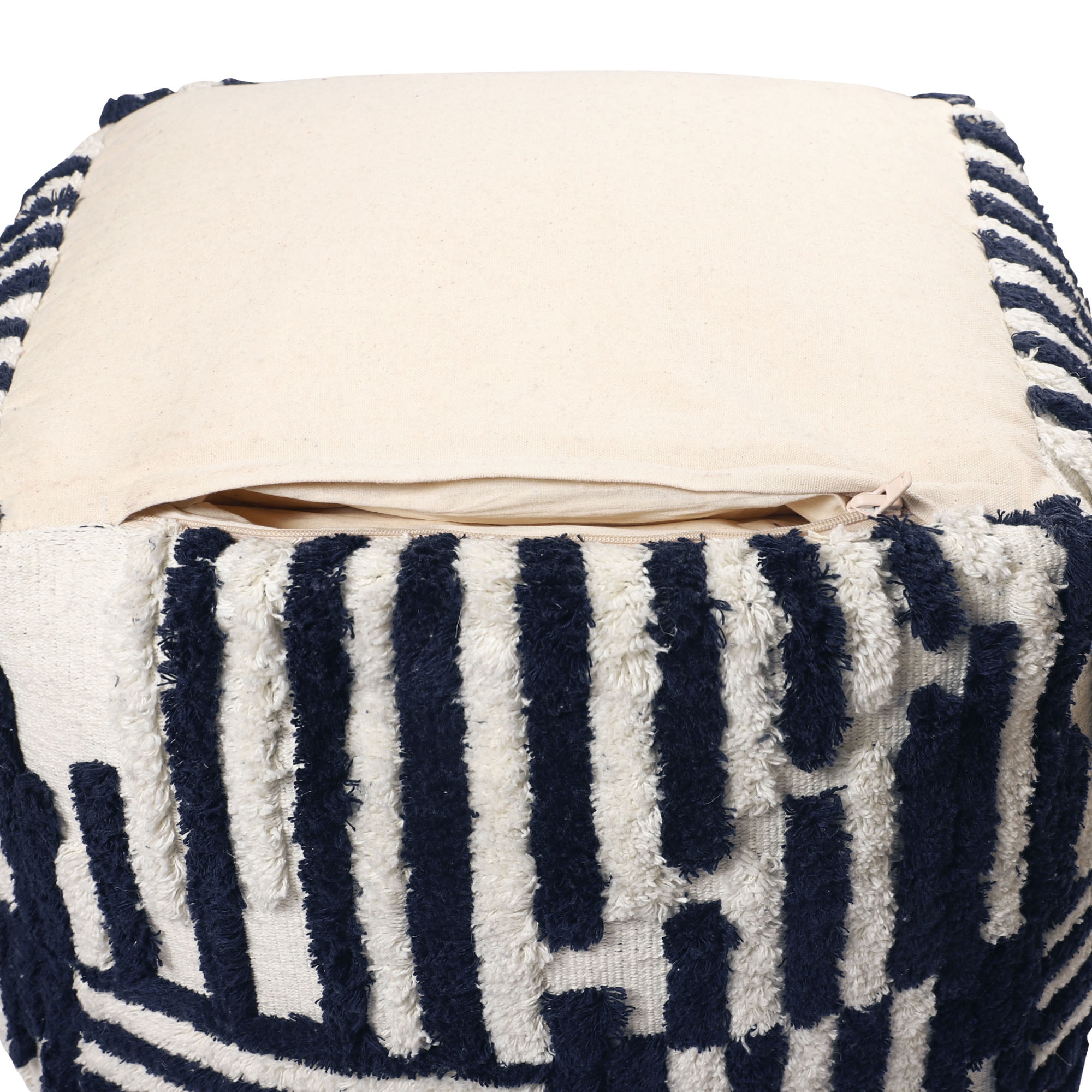 Stacy Garcia Square Geometric Over-tufted Cotton Medium-Sized Indoor Pouf, 18"x18"x18"