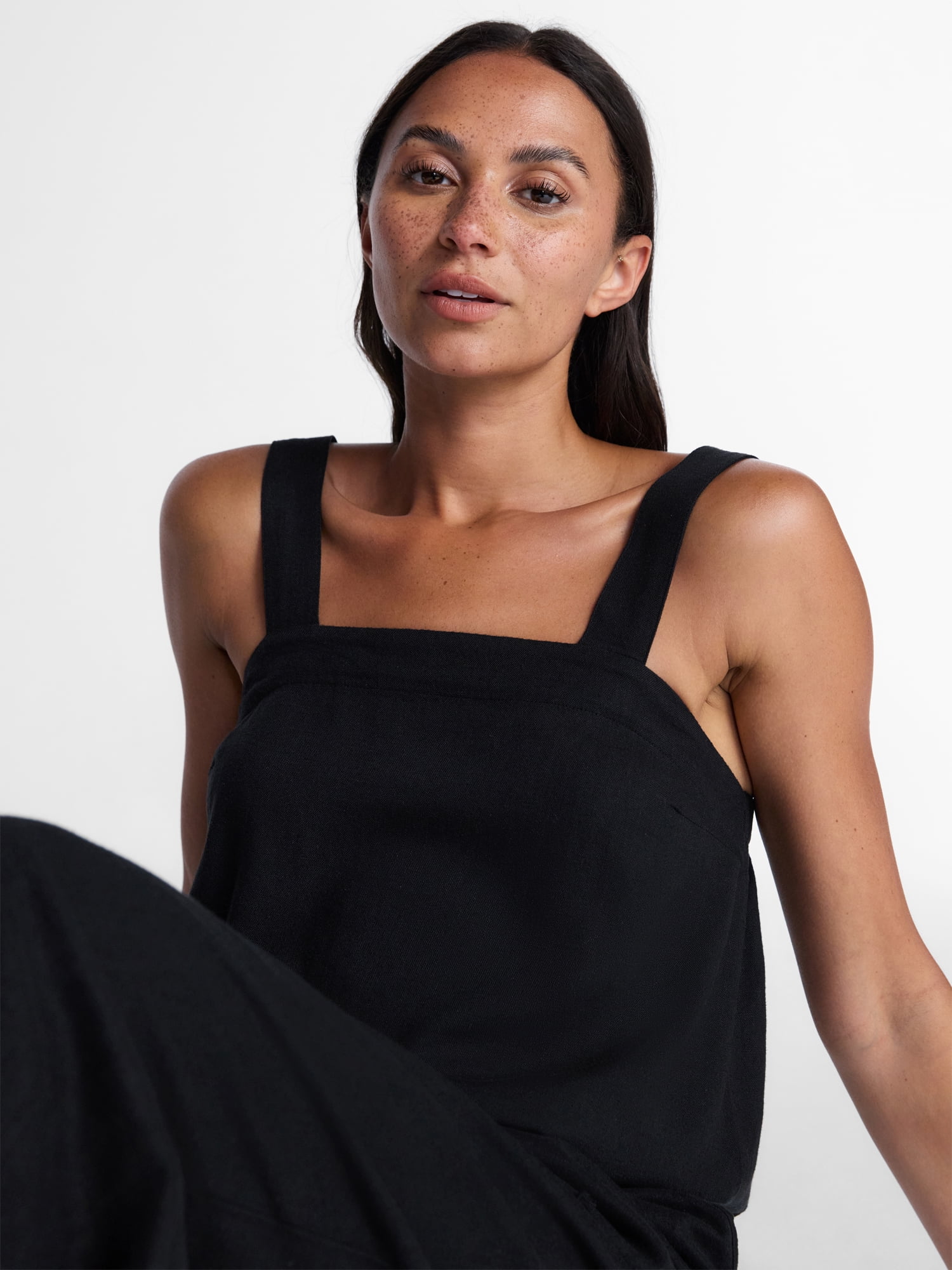 Time and Tru Women's Linen Blend Square Neck Tank Top, Sizes XS-XXXL