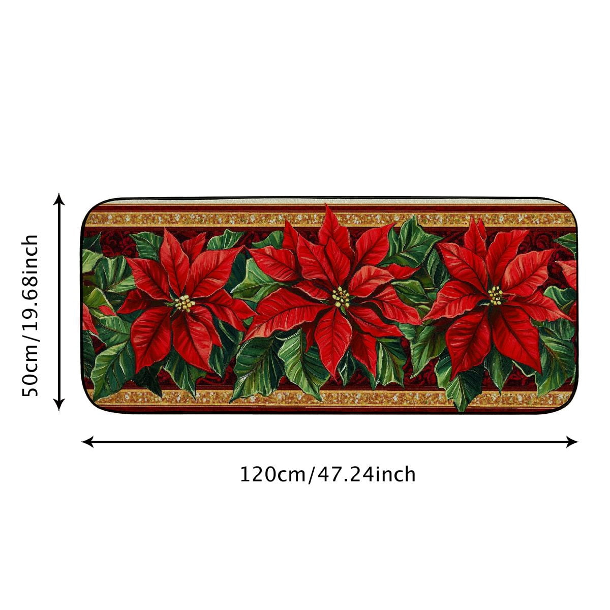 Qinduosi Christmas Red Poinsettia Flower Kitchen and Door Mat, Winter Holiday Xmas Washable Non-Slip Floor Mat for Decor