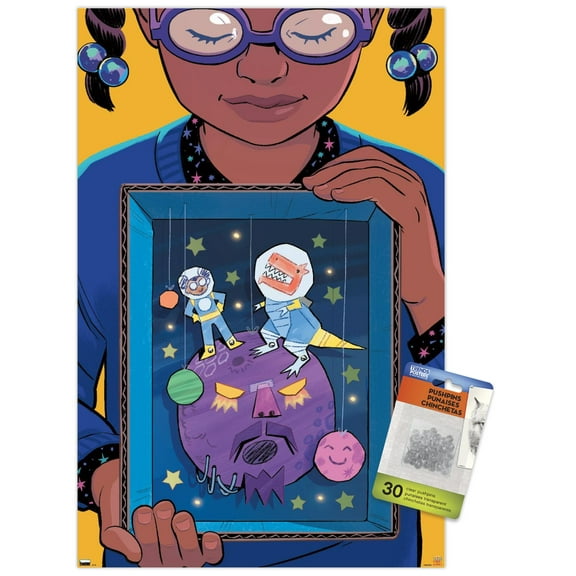 Marvel Moon Girl & Devil Dinosaur - Picture Frame Wall Poster with Push Pins, 14.725" x 22.375"