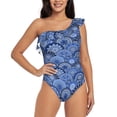 thumbnail image 4 of Daiia Blue Mandala Harmony Women's One Piece Swimsuits Personalized One Shoulder Swimwear Asymmetric Ruffle Bathing Suits-Medium, 4 of 8