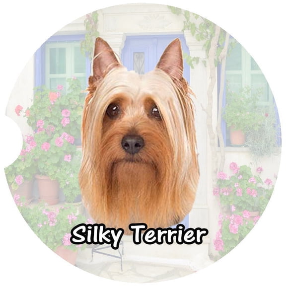 Silky Terrier Car Coaster, Absorbent Stoneware Car Cup Holder Coaster, Set of 2
