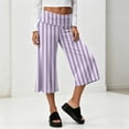 thumbnail image 6 of Women Fold Over Gauchos Capri Casual Low Rise Wide Leg Cropped Pants Summer Striped Yoga Culottes Going Out Yoga Capri Light Purple 2XL, 6 of 7