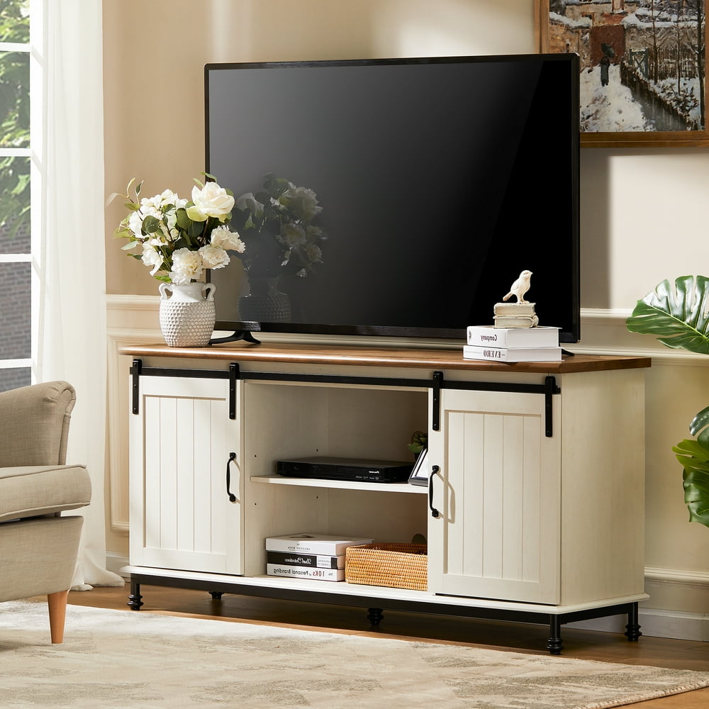WAMPAT Sliding Barn Door TV Stand for 65" Flat Screen, Console Table