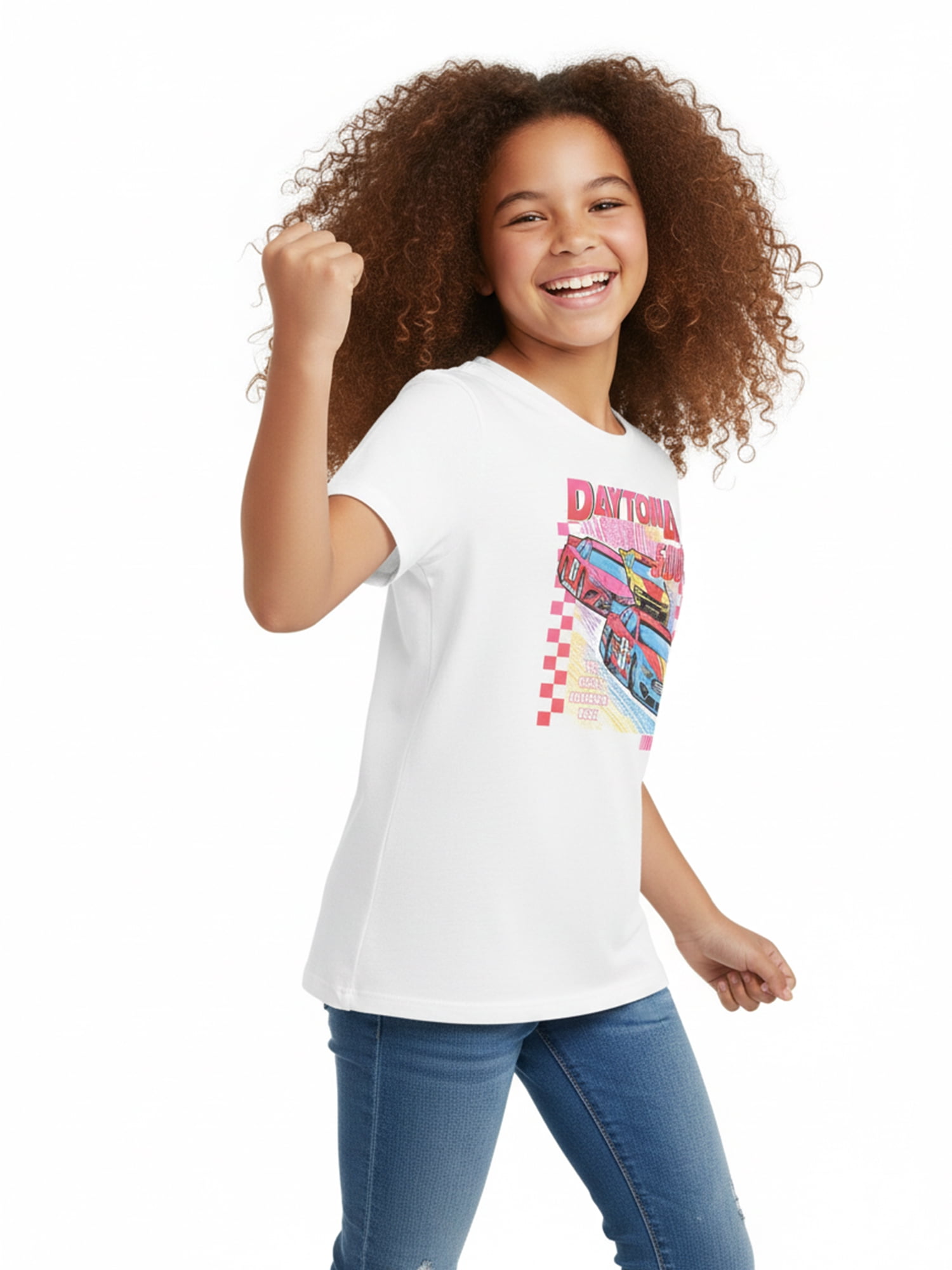 Wonder Nation Girls Nascar Pop Graphic T-Shirt with Short Sleeves, Sizes 4-18
