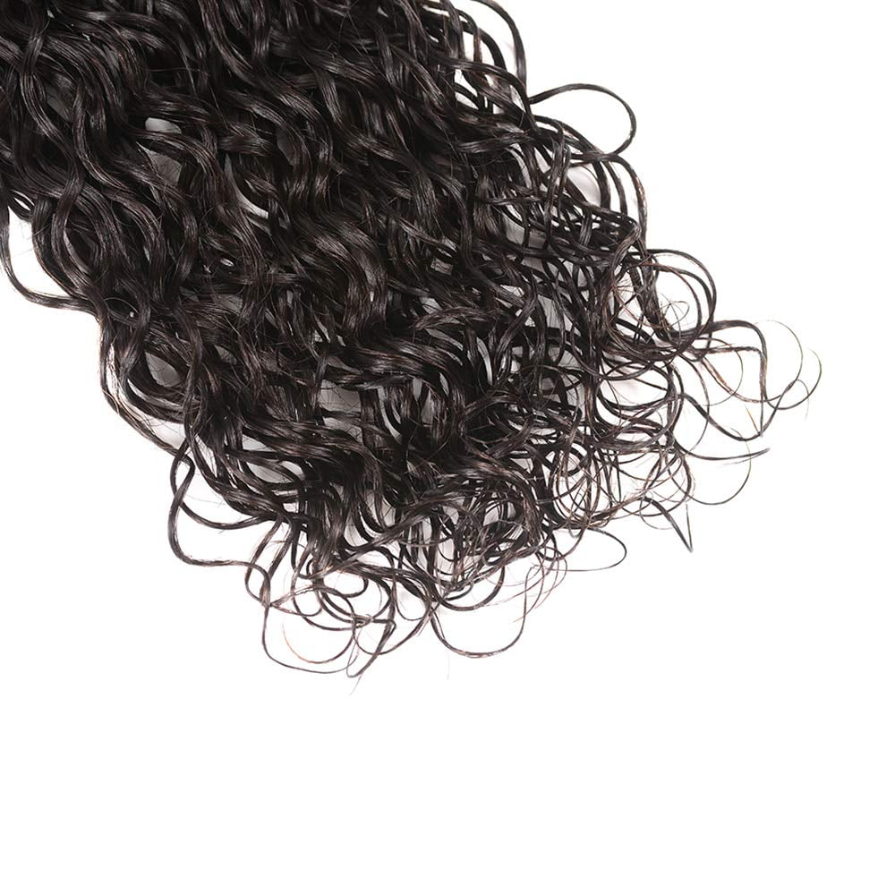 Unprocessed Water Wave Human Hair Bundles with Closure 100g Per Bundle Natural Black