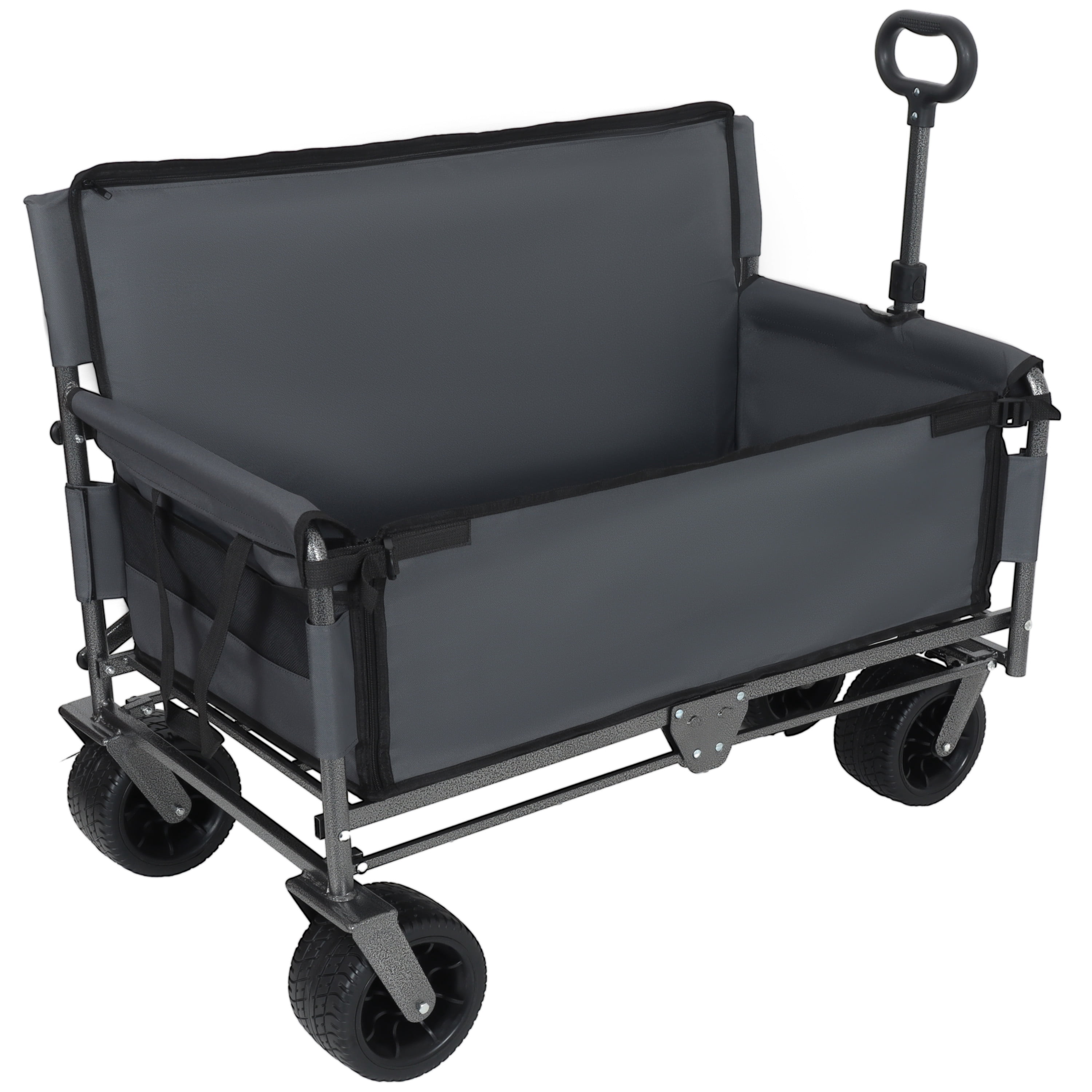 3-in-1 Convertible Folding Wagon Cart with Bench Seat, 500lbs Heavy-Duty, 180L Capacity, All-Terrain Wheels, Ultra-Compact Fold, Gray for Camping/Beach/Sports/Garden