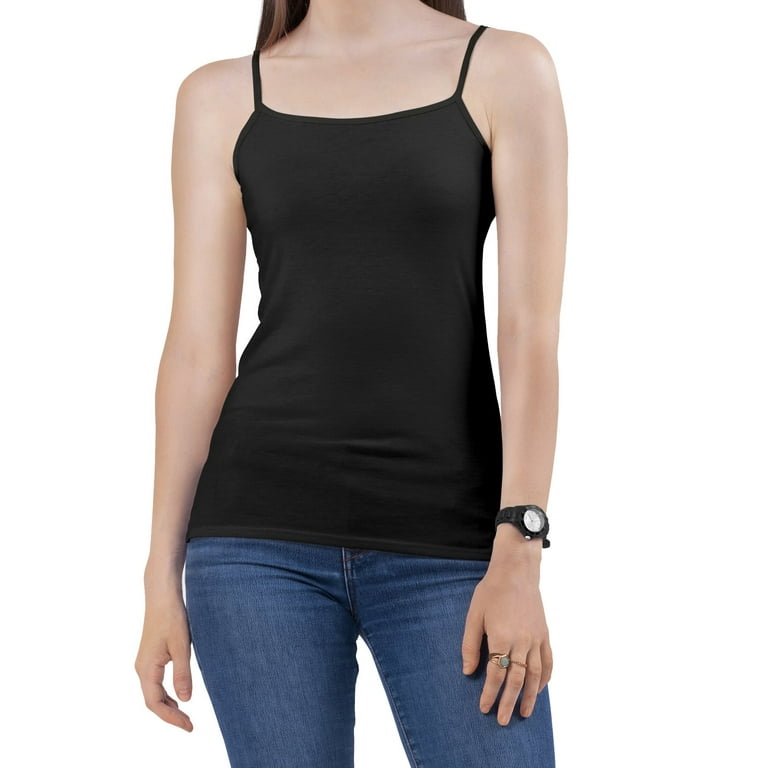 4 Pack Essential Black and White Fitted Camisole Spandex Knit Adjustable Straps Sleeveless Tank Top for Women Walmart