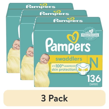 (3 pack) Pampers Swaddlers Baby Diapers Size Newborn, 136 Count (Select for More Options)