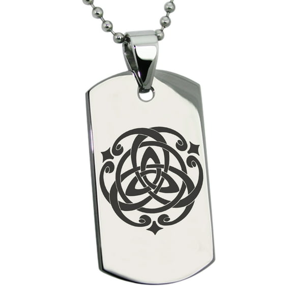 Stainless Steel Celtic Triquetra Heart Knot Engraved Dog Tag Pendant Necklace