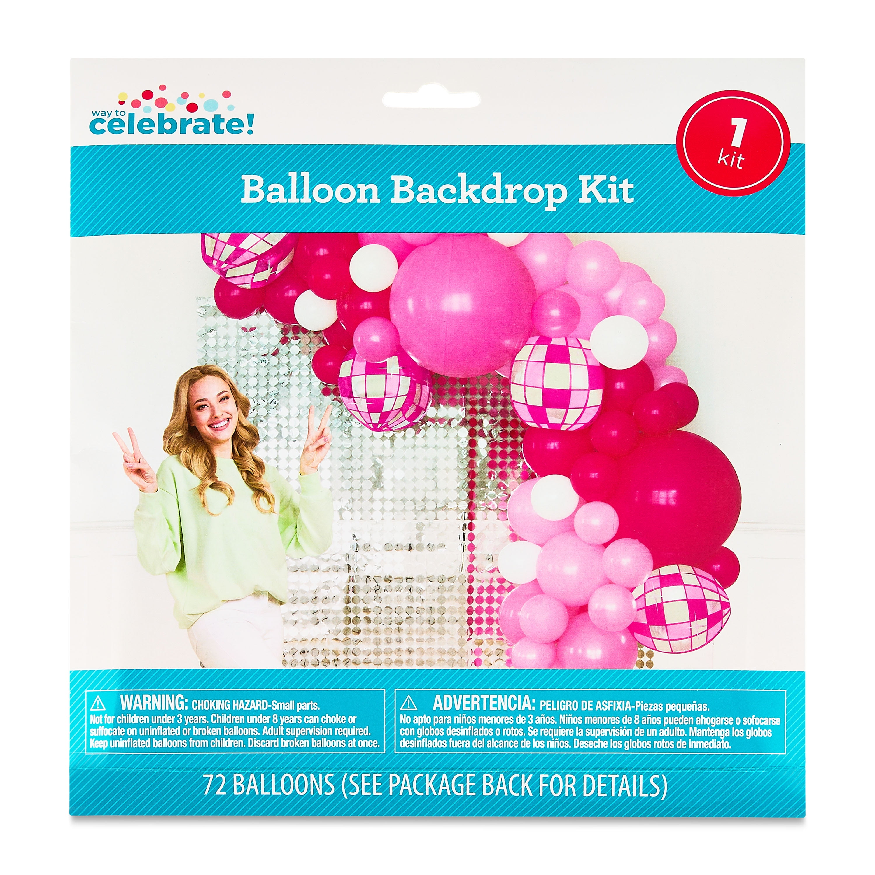 Pink/White Disco Cowgirl Latex and Clear Balloon Backdrop Kit, 72 Pieces, by Way To Celebrate