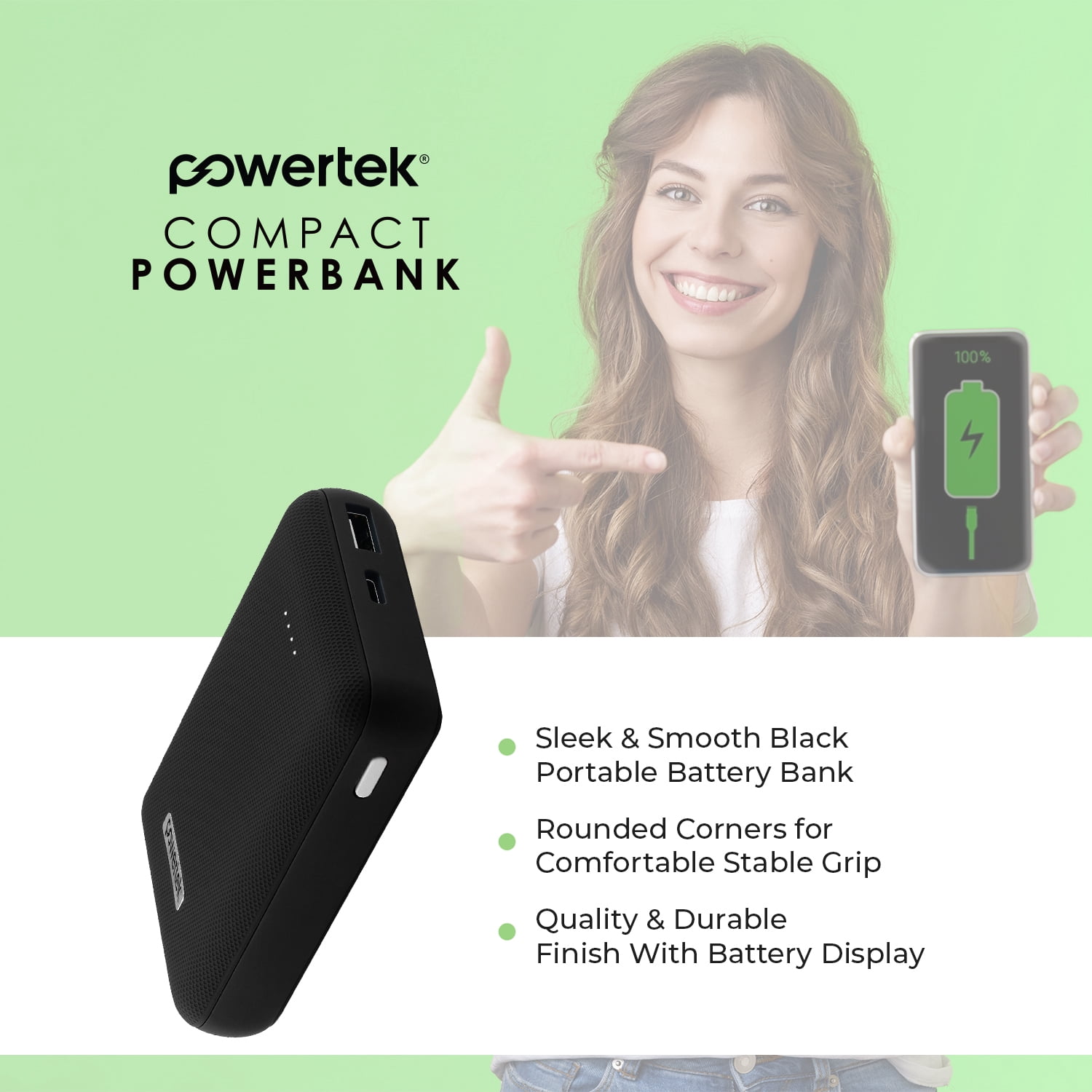 Liquipel Powertek 10,000mAh Compact Power Bank 20W PD Fast Charge USB-C and USB-A