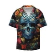 thumbnail image 2 of Lsque Butterfly Flower Skull A print Men's Cuban Collar Short Sleeve Shirt Summer Beachwear Casual Button Down Fashionable Vacation Leisure Shirt-4X-Large, 2 of 7