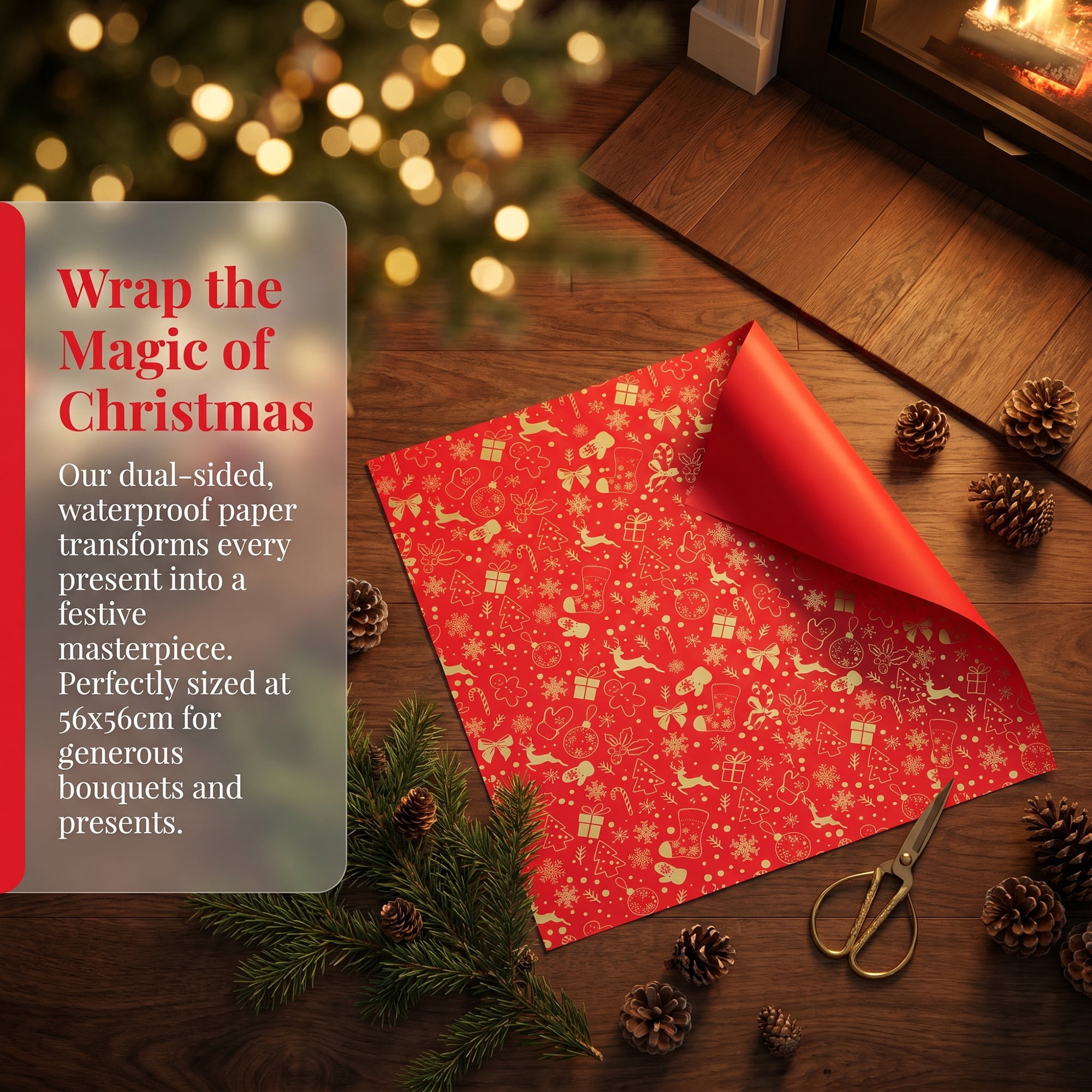 Unique Bargains Waterproof Matte Gift Wrap Paper for Bouquets Red Reindeer 22"x 22"