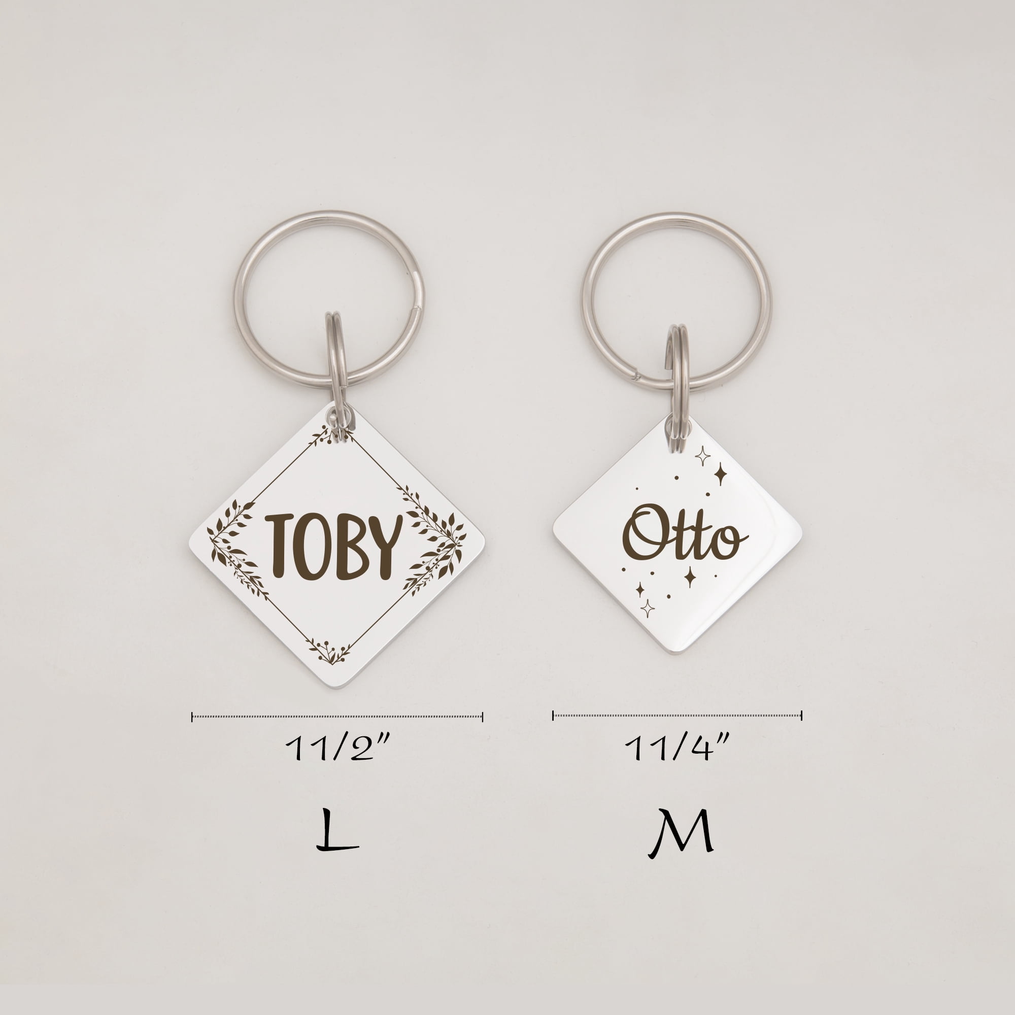 Anavia Stainless Steel Metal Diamond Name - Boarder Birthday Holiday Christmas Engraved Dog ID Tag, Silver