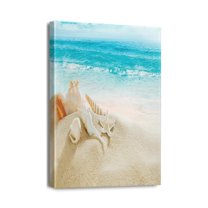 Seashell & Starfish Wall Art Ocean Beach Nautical Theme, Rustic Shell Coastal Decor, Modern Canvas Prints, 12X16inch