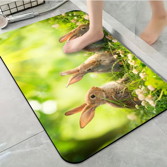 1pc Rabbits in a Sunlit Meadow Bathroom Rug Bathroom Decor and Accessories- Durable,Anti Slip,And Quick Drying,Suitable For Indoor/outdoor Use - Perfect For Bathrooms,Bedrooms,Kitchens