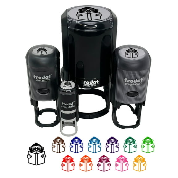 Sloth Reading Book Self-Inking Rubber Stamp Ink Stamper - Black Ink - Mini 1/2 Inch