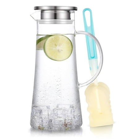 

SUSTEAS 1.5 Liter 51oz Glass Pitcher with Lid Easy Clean Heat Resistant Glass Water Carafe with Handle for Hot/Cold Beverages - Water Cold Brew Iced Tea & Juice