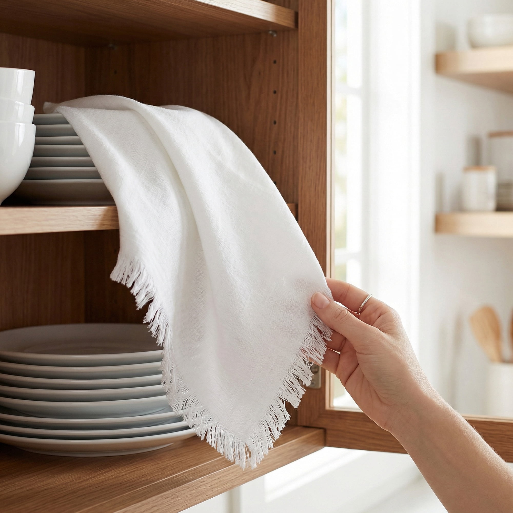 Unique Bargains Cotton Linen Kitchen Towels White 18" x 18"