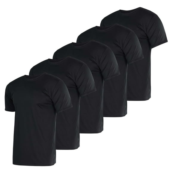 Real Essentials 5 Pack: Men’s Short Sleeve Dry Fit Active Crew Neck T Shirt - Athletic Running Gym Workout Tee Tops