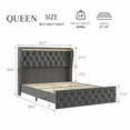 thumbnail image 2 of Queen/King LED Platform Bed Frame with Charging Station, Velvet Upholstered Bed Frame with Button Wingback Headboard, Metal Frame with No Box Spring Needed, Gray, 2 of 6