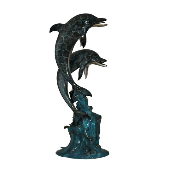 Nifao Two Dolphins Outdoor Fountain Statue, Bronze Garden Water Feature Sculpture for Patio & Yard, 22"L x 12"W x 46"H
