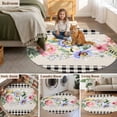 thumbnail image 5 of Pink Spring Floral Round Area Rug 4Ft Washable Circle Rugs for Bedroom Dining Room, Black White Plaid Pastoral Flowers Rustic Non-Slip Carpet Floor Mats Indoor Outdoor Carpet Runner Home Decor, 5 of 8