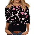 thumbnail image 1 of Staron Vente de Liquidation Chandails de la Saint-Valentin pour Femmes T-Shirt à Manches 3/4 Col Rond Coupe Ample Chandails Cœur d'Amour T-Shirt Graphique T-Shirts Basiques Hauts Chemisiers, 1 of 5
