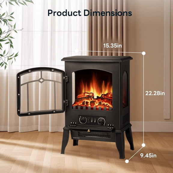 Electric Fireplace Stove, 5100 BTU Quick Heating with Adjustable Flame Brightness, 1000W/1500W Thermostat for Living Room Bedroom