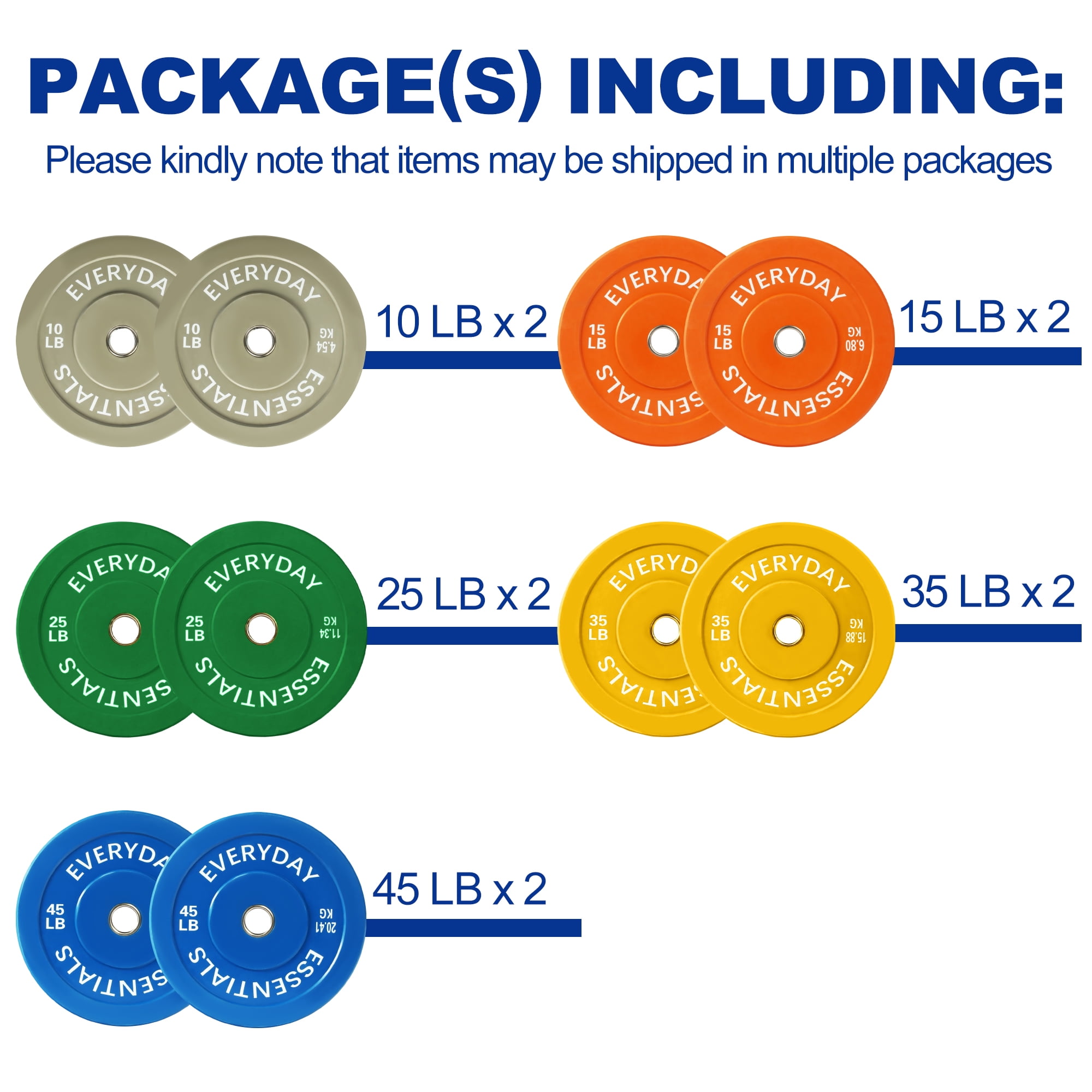 BalanceFrom Olympic Bumper Plate Weight Plate with Steel Hub, Color Coded, 260 lbs Set, Multiple Packages