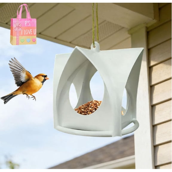 Icicle-Shaped Hanging Bird Feeder with Nesting Area, Decorative Glass Garden Feeder for Outdoor - Attracts Birds to Backyard, Patio in Winter & All Seasons(XX-White)