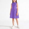 thumbnail image 4 of Girls Sleeveless Turtleneck Dress with Necklace, Purple A-Line Pleated Party Dress for Kids Kids 2T-8 Years, Casual Fit and Flare Summer Dress,Size 4-5 T, 4 of 8