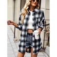 thumbnail image 2 of Otoño Invierno Outwear Plaid Solapa De Un Solo Pecho Suelto Casual Abrigo Largo Para Mujer Negro M, 2 of 7