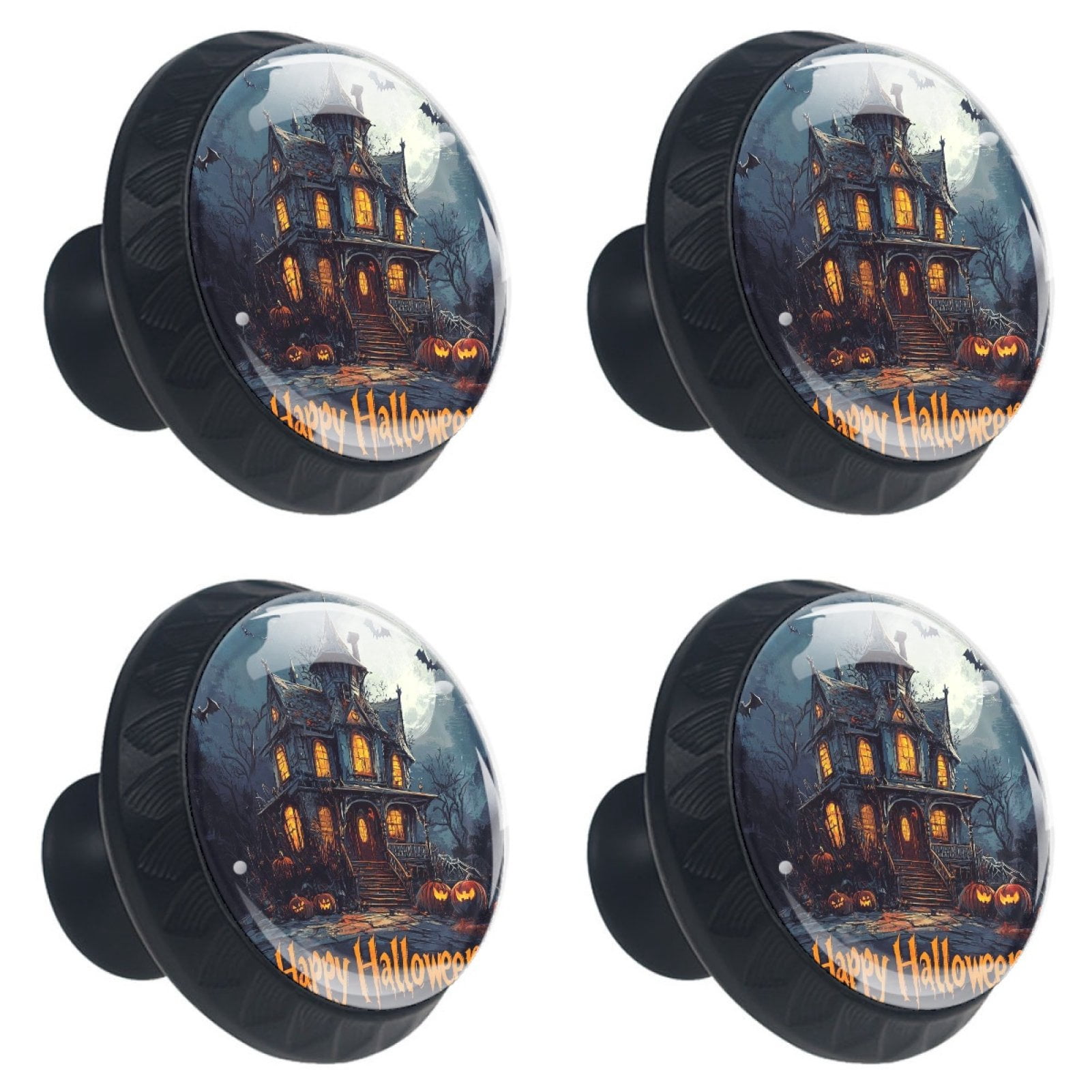 4 Pcs Happy Halloween Knobs for Kitchen Cabinet Cupboard Dresser Bookcase Drawer Pulls Handles Round Home Decor