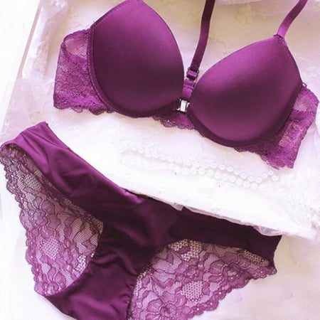 

Greyghost 1 Set Women Sexy underwear set 3/5 Cup Front Closure Underwire Push Up Bra and Comfortable Briefs Purple 75