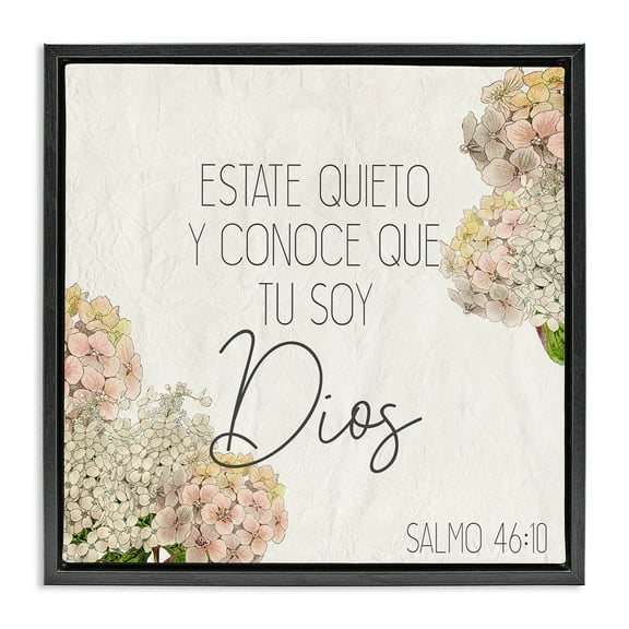 Stupell Industries Estate Quieto Salmo 46:10 Religious Quotes and Sayings Painting Black Floater Framed Art Print Wall Art, 18 x 18