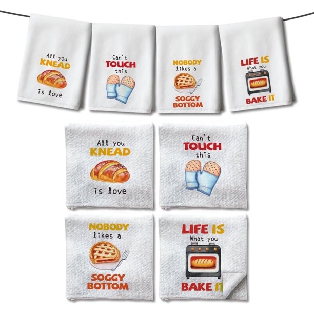4 estilos de toallas de cocina para cocinar pan, divertidos guantes para microondas, toallas de cocina, toallas de mano de microfibra absorbentes de estilo rústico, paños de cocina