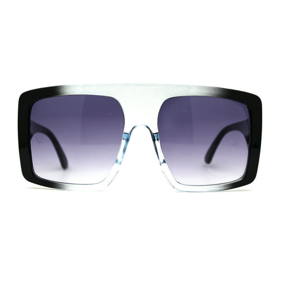 Oversize Flat Top Mobster Mafia Retro Plastic Sunglasses Black Blue Smoke