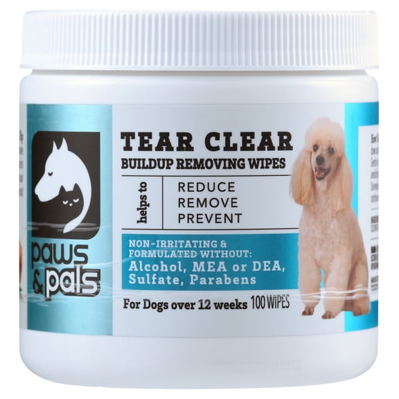 Paws & Pals Pet Wipes Tear Clear Build-up Removing Wipes for Dog and Cat (100 Count)