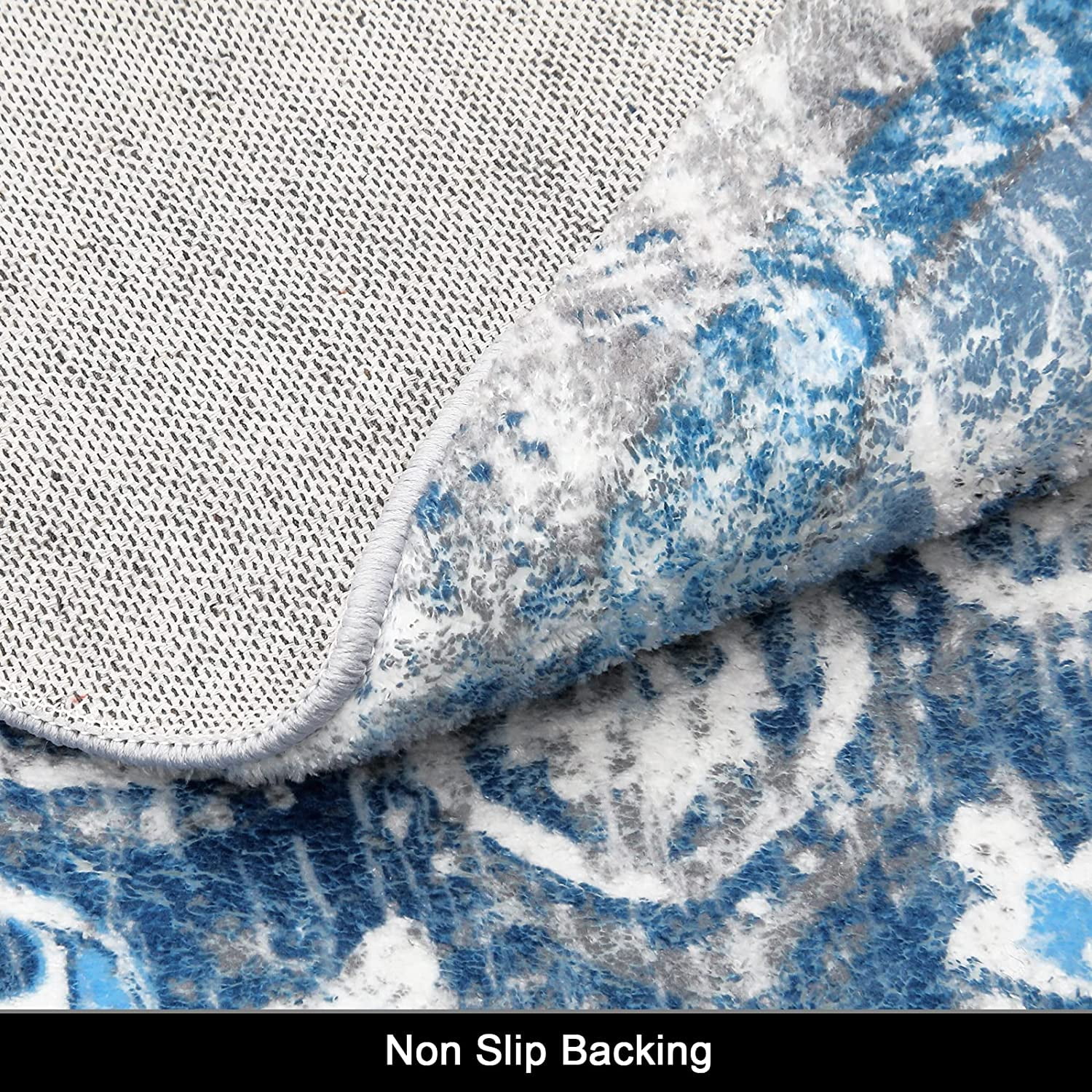 Findosom 4'x4'Round Area Rug,Non Slip Washable Round Rug Boho Area Rug for Living Room,Bedroom,Home Decor,Office,Dining Room, Blue