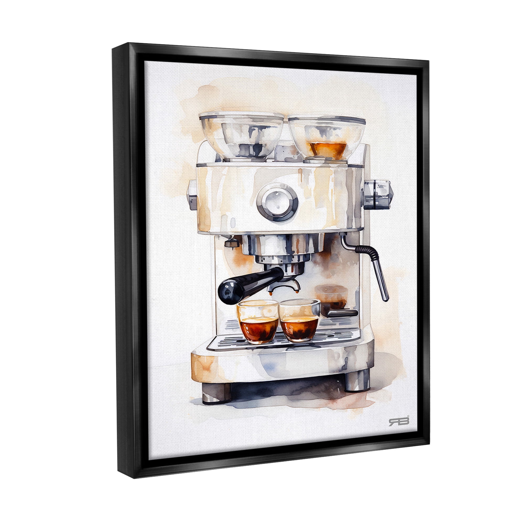 Stupell Industries Modern Espresso Machine Food & Beverage Painting Black Floater Framed Canvas Art Print Wall Art, 25 x 31