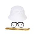 thumbnail image 1 of 90s Hip-Hop Gold Chain Costume Kit (Bucket Hat + Sunglass + Gold Chain) White S/M, 1 of 2