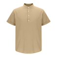 thumbnail image 5 of JXMVOJ Men's Casual Fashion Solid Short Sleeve Stand-up Collar Button Top Blouse Polyester Summer, 5 of 7