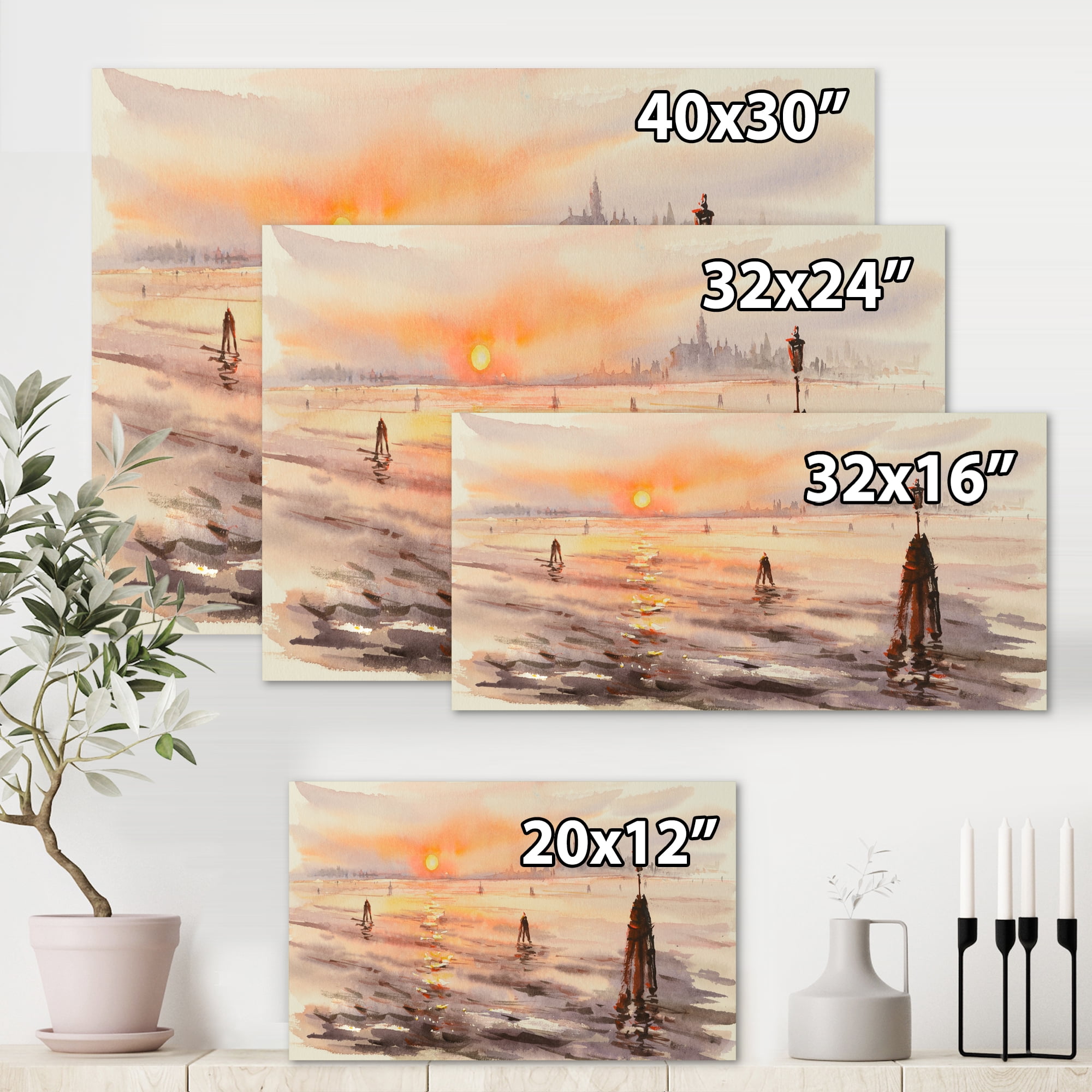 Designart ' Panorama of Venice Laguna Beach At Sunset ' Nautical & Coastal Canvas Wall Art Print