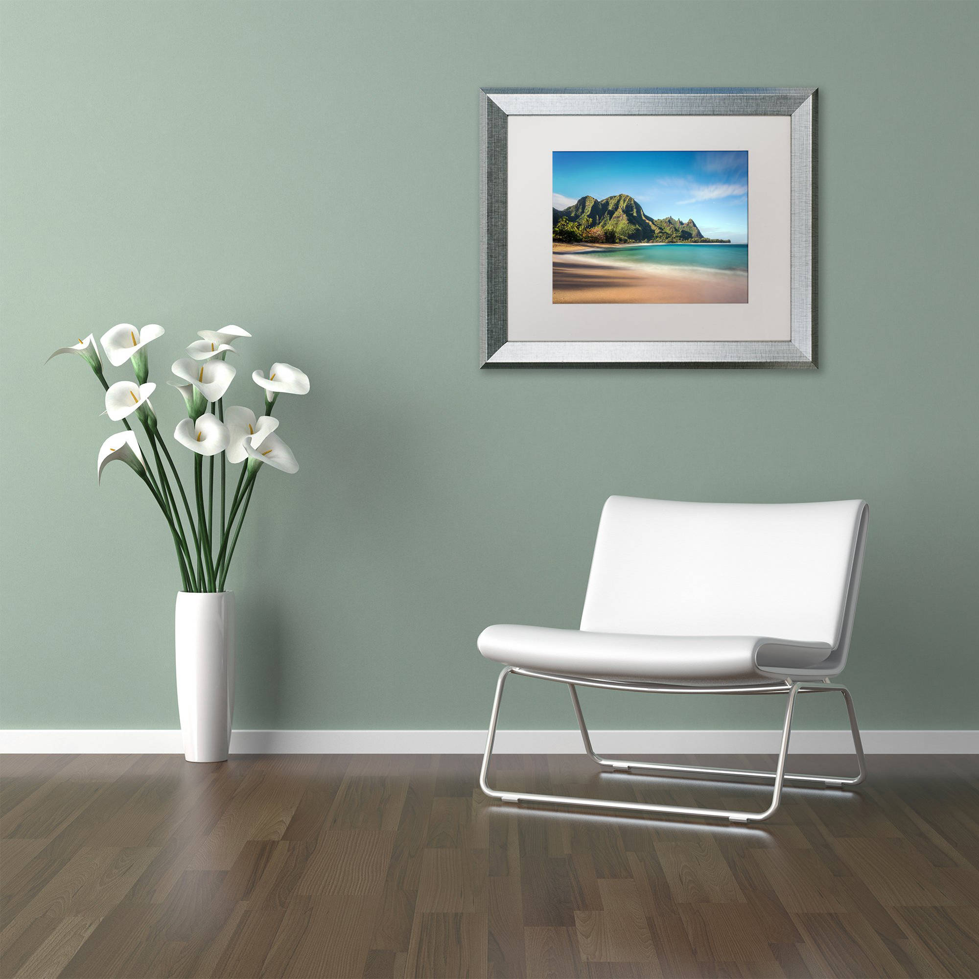 Trademark Fine Art 'Makua Beach Kauai' Canvas Art by Pierre Leclerc, White Matte, Silver Frame