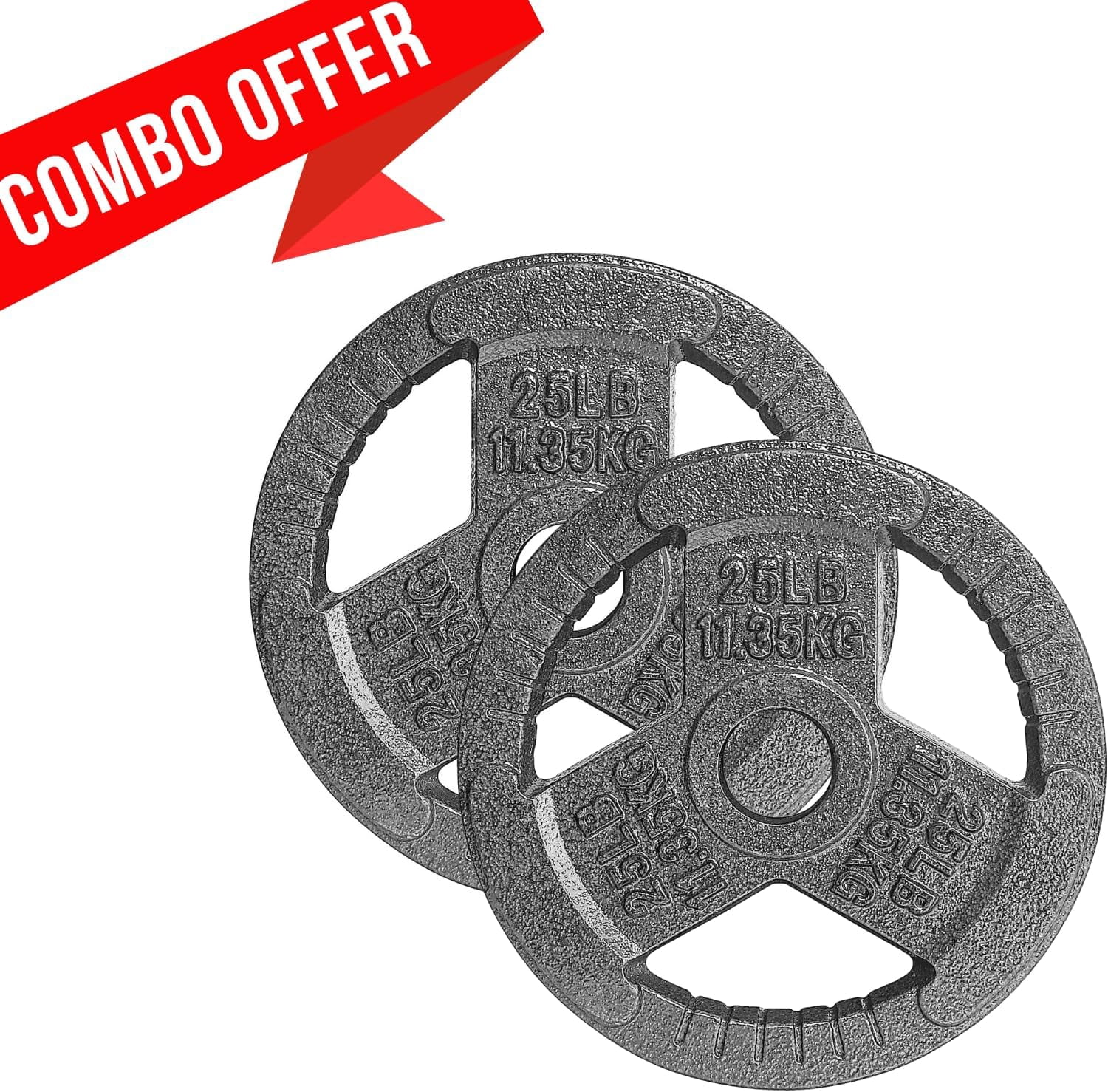 Yes4All Tri Grip Cast Iron Olympic Weight Plates, 25 lbs