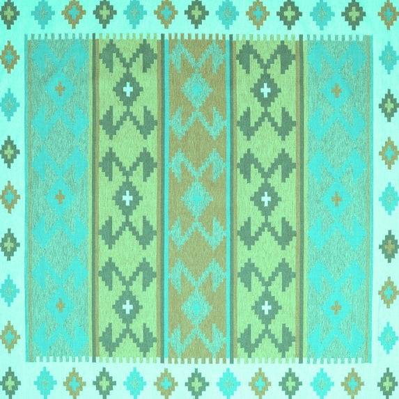 Ahgly Company Indoor Square Abstract Turquoise Blue Contemporary Area Rugs, 7' Square