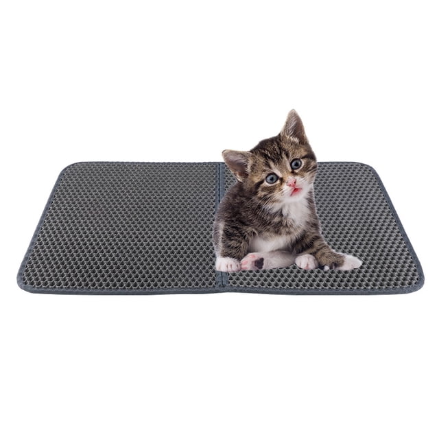 Alfombrilla para arena de gato de doble capa EVA, alfombrilla para arena de gato con garras abrasivas, plegable, de poliéster, para las cuatro estaciones