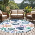 thumbnail image 5 of 7ft Round Rug, Coastal Beach Non-Skid Rubber Backing Large Area Rugs - Living Room Bedroom Home Office, Watercolor Nautical Starfish Shell Indoor Floor Mat Carpets Washable Rug, 5 of 9